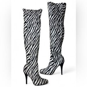 Bertinni Women's Zebra Print Over-the-Knee Baddie Retro Boots Sz 8.5